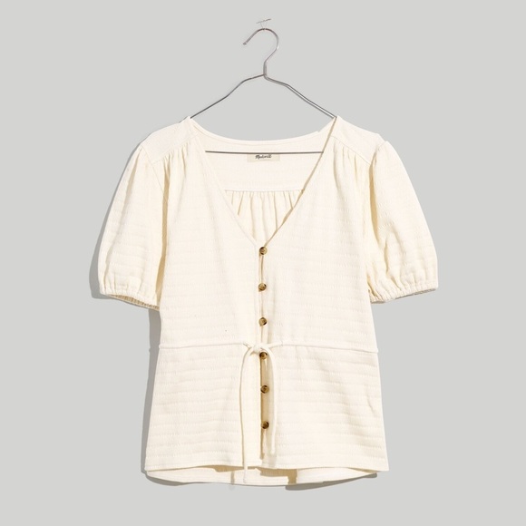 Madewell Puff-Sleeve Drawstring Top Antique Cream Small - Picture 1 of 5
